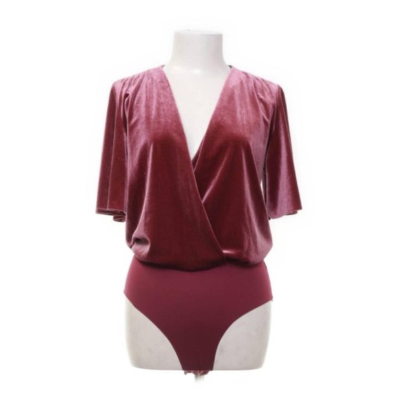 ZARA Accessories Low Cut V Neck Velvet Burgundy Bodysuit with Snaps Small - Picture 1 of 13